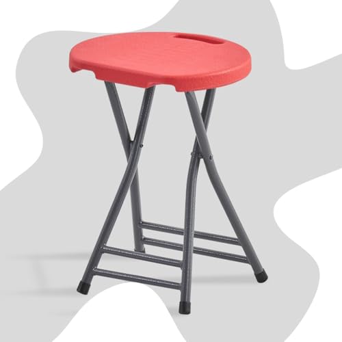 SMELEDFCFK Faltbarer Küchenhocker Tragbarer Klappstuhl Moderne Falthocker Haus Sitzhocker Mit Fußstütze Und Handle, Mehrere Farben(Red) von SMELEDFCFK