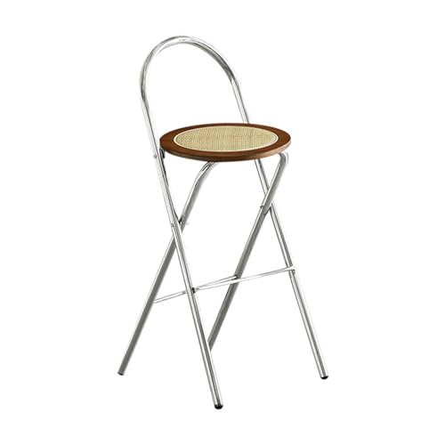 SMELEDFCFK Holz Klappbar Barstuhl, Rattan Sitzfläche Barhocker Mit Rückenlehne Und Fußstütze, Zusammenklappbarer Theken Hoher Hocker Für Innen & Außen, Tragbarer(Cherry Wood Color,75cm) von SMELEDFCFK