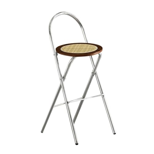 SMELEDFCFK Holz Klappbar Barstuhl, Rattan Sitzfläche Barhocker Mit Rückenlehne Und Fußstütze, Zusammenklappbarer Theken Hoher Hocker Für Innen & Außen, Tragbarer(Walnut,65cm) von SMELEDFCFK