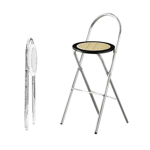 SMELEDFCFK Klappbar Barhocker Hoher Hocker Faltbarer Barstühle Mit Lehne Küche Tresenhocker Rattan-Optik Küchenhocker Für Kücheninsel Bistros Café(Black,30"/75cm) von SMELEDFCFK