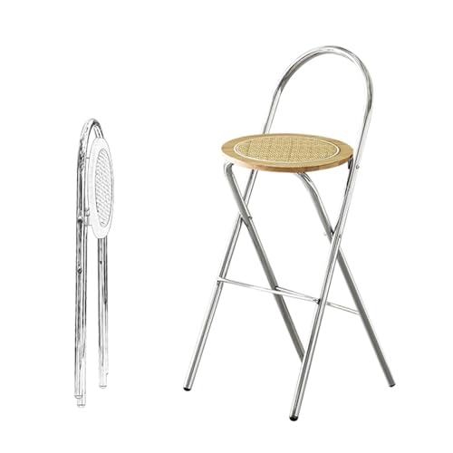 SMELEDFCFK Klappbar Barhocker Hoher Hocker Faltbarer Barstühle Mit Lehne Küche Tresenhocker Rattan-Optik Küchenhocker Für Kücheninsel Bistros Café(Wood Color,26"/65cm) von SMELEDFCFK