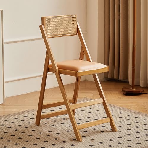 SMELEDFCFK Klappbar Bistrohocker Holz Barhocker 50cm 60cm 70cm Tresenhocker Mit Gepolsterter Sitz Esszimmer Barstuhl Mit Rattan Lehne Und Fußstütze(Wood Color,60cm/24in) von SMELEDFCFK