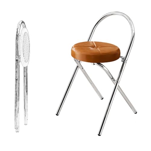 SMELEDFCFK Klappbar Hocker, Runder Barhocker Gepolsterte Tresenhocker, Zusammenklappbarer Barstühle Mit Rückenlehne Für Innen Außen(Brown,58cm) von SMELEDFCFK