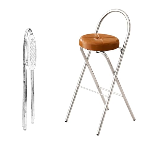 SMELEDFCFK Klappbar Hocker, Runder Barhocker Gepolsterte Tresenhocker, Zusammenklappbarer Barstühle Mit Rückenlehne Für Innen Außen(Brown,78cm) von SMELEDFCFK
