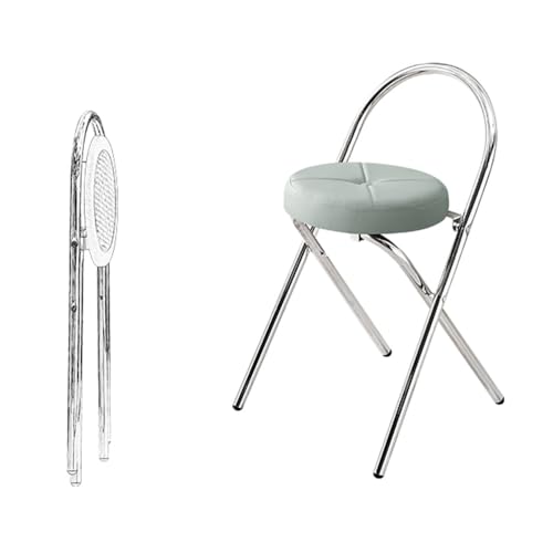 SMELEDFCFK Klappbar Hocker, Runder Barhocker Gepolsterte Tresenhocker, Zusammenklappbarer Barstühle Mit Rückenlehne Für Innen Außen(Grey,48cm) von SMELEDFCFK