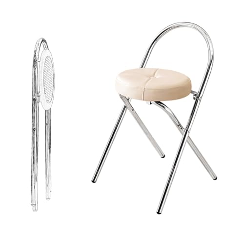 SMELEDFCFK Klappbar Hocker, Runder Barhocker Gepolsterte Tresenhocker, Zusammenklappbarer Barstühle Mit Rückenlehne Für Innen Außen(White,58cm) von SMELEDFCFK