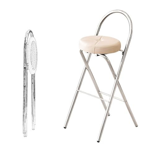 SMELEDFCFK Klappbar Hocker, Runder Barhocker Gepolsterte Tresenhocker, Zusammenklappbarer Barstühle Mit Rückenlehne Für Innen Außen(White,78cm) von SMELEDFCFK
