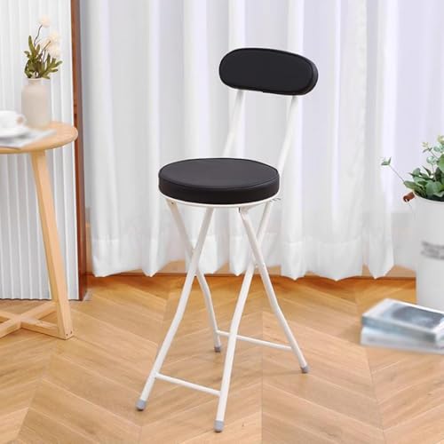 SMELEDFCFK Klappbarer Barhocker Küchenhocker Mit Lehne Runde Tresenhocker Modern Klappstuhl Mit Leder Gepolsterter Klapphocker Mit Metallbeinen(Black) von SMELEDFCFK