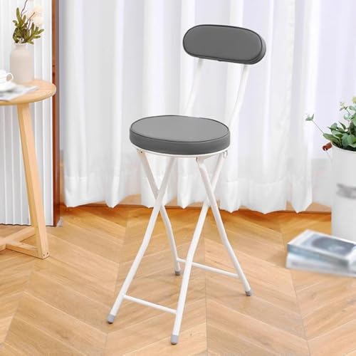 SMELEDFCFK Klappbarer Barhocker Küchenhocker Mit Lehne Runde Tresenhocker Modern Klappstuhl Mit Leder Gepolsterter Klapphocker Mit Metallbeinen(Grey) von SMELEDFCFK