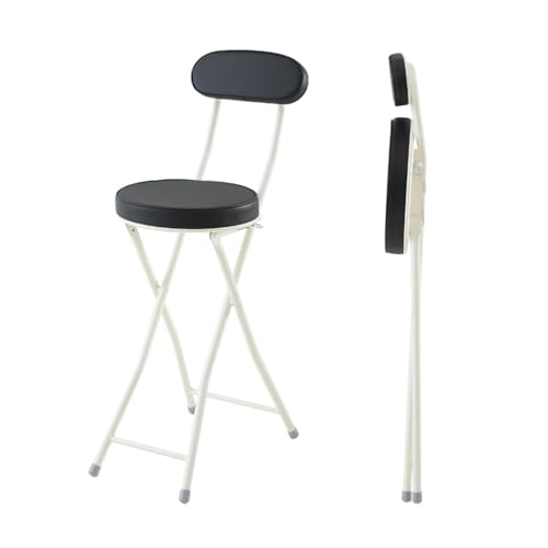 SMELEDFCFK Klapphocker PU-Leder Gepolstert Barhocker Thekenhocker Mit Rückenlehne Tragbarer Barstühle Mit Metallrahmen 60cm Hoch(Black) von SMELEDFCFK