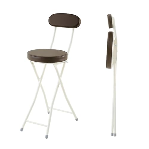 SMELEDFCFK Klapphocker PU-Leder Gepolstert Barhocker Thekenhocker Mit Rückenlehne Tragbarer Barstühle Mit Metallrahmen 60cm Hoch(Brown) von SMELEDFCFK