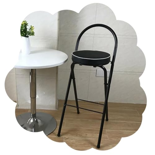 SMELEDFCFK Küche Klapphocker Runde Sitzfläche Barhocker Faltbarer Küchenhocker Hoher Hocker Mit Lehne Gepolstert Barstuhl Mit Fußstütze Für Küche Theken Esszimmer(Black,65cm) von SMELEDFCFK