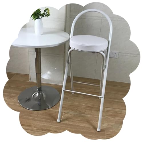 SMELEDFCFK Küche Klapphocker Runde Sitzfläche Barhocker Faltbarer Küchenhocker Hoher Hocker Mit Lehne Gepolstert Barstuhl Mit Fußstütze Für Küche Theken Esszimmer(White,75cm) von SMELEDFCFK