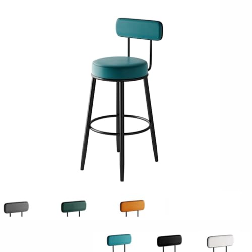 SMELEDFCFK Metall Tresenhocker Küche Barstühle Küchenstuhl Mit Rückenlehne Bistrohocker Mit Leder Gepolsterte Sitz Und Fußstütze Ohne Armlehnen Bar Hocker(Blue,75cm) von SMELEDFCFK