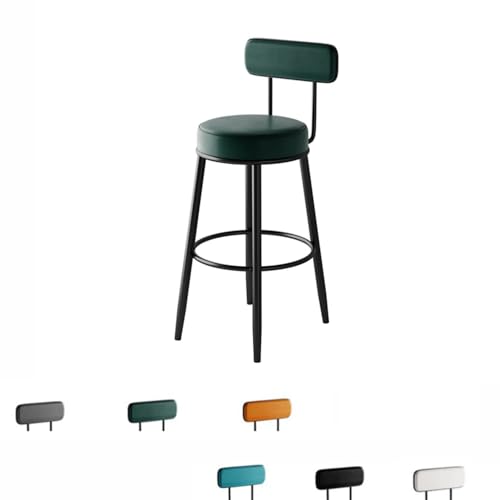 SMELEDFCFK Metall Tresenhocker Küche Barstühle Küchenstuhl Mit Rückenlehne Bistrohocker Mit Leder Gepolsterte Sitz Und Fußstütze Ohne Armlehnen Bar Hocker(Green,75cm) von SMELEDFCFK