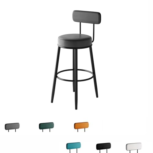 SMELEDFCFK Metall Tresenhocker Küche Barstühle Küchenstuhl Mit Rückenlehne Bistrohocker Mit Leder Gepolsterte Sitz Und Fußstütze Ohne Armlehnen Bar Hocker(Grey,75cm) von SMELEDFCFK