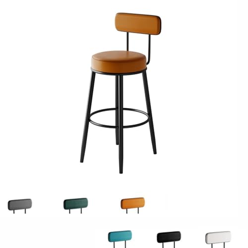 SMELEDFCFK Metall Tresenhocker Küche Barstühle Küchenstuhl Mit Rückenlehne Bistrohocker Mit Leder Gepolsterte Sitz Und Fußstütze Ohne Armlehnen Bar Hocker(Orange,65cm) von SMELEDFCFK