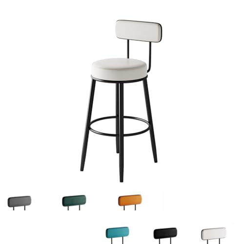 SMELEDFCFK Metall Tresenhocker Küche Barstühle Küchenstuhl Mit Rückenlehne Bistrohocker Mit Leder Gepolsterte Sitz Und Fußstütze Ohne Armlehnen Bar Hocker(White,75cm) von SMELEDFCFK