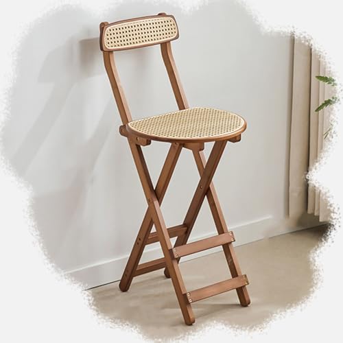 SMELEDFCFK Modern Klappbar Barstühle Thekenhöhe Tresenhocker Massivholz Klappstuhl Rattan Esszimmerstühle Mit Rückenlehne Und Fußstütze Sitzhöhe 61.5 69cm(Brown,61.5cm/24in) von SMELEDFCFK