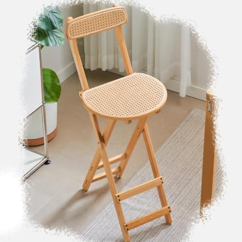 SMELEDFCFK Modern Klappbar Barstühle Thekenhöhe Tresenhocker Massivholz Klappstuhl Rattan Esszimmerstühle Mit Rückenlehne Und Fußstütze Sitzhöhe 61.5 69cm(Wood Color,61.5cm/24in) von SMELEDFCFK