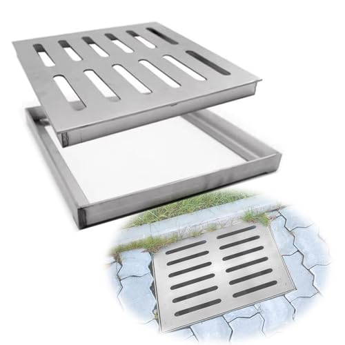 SMELEDFCFK Quadratisches Kanalrost Mit Basis 10 15 20 25 30cm Edelstahl Abflussgitter Für Den Außenbereich Abnehmbarem Ablaufabdeckung Für Auffahrt Garage(10x10x2cm/4x4x0.8in) von SMELEDFCFK