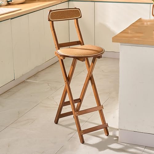 SMELEDFCFK Rattan Barstuhl Tragbarer Faltbarer Bistrohocker Tresenhocker Bambus Barhocker Mit Lehne Klappbarer Küchenstuhl Für Hausbar Theken Esszimmer(Brown,61.5cm) von SMELEDFCFK