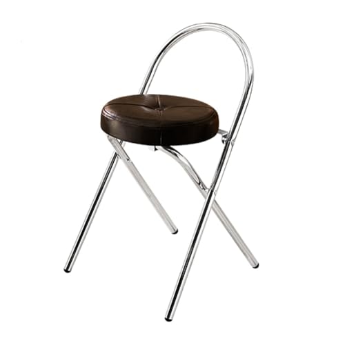 SMELEDFCFK Runde Faltbarer Küchenhocker, Vintage Barstuhl Mit Leder Gepolsterter, Tragbarer Barhocker Küchenstuhl Mit Lehne Und Metallbeine(Black,48cm) von SMELEDFCFK