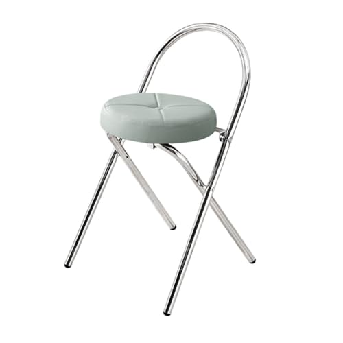 SMELEDFCFK Runde Faltbarer Küchenhocker, Vintage Barstuhl Mit Leder Gepolsterter, Tragbarer Barhocker Küchenstuhl Mit Lehne Und Metallbeine(Grey,58cm) von SMELEDFCFK