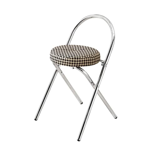 SMELEDFCFK Runde Faltbarer Küchenhocker, Vintage Barstuhl Mit Leder Gepolsterter, Tragbarer Barhocker Küchenstuhl Mit Lehne Und Metallbeine(Lattice,48cm) von SMELEDFCFK