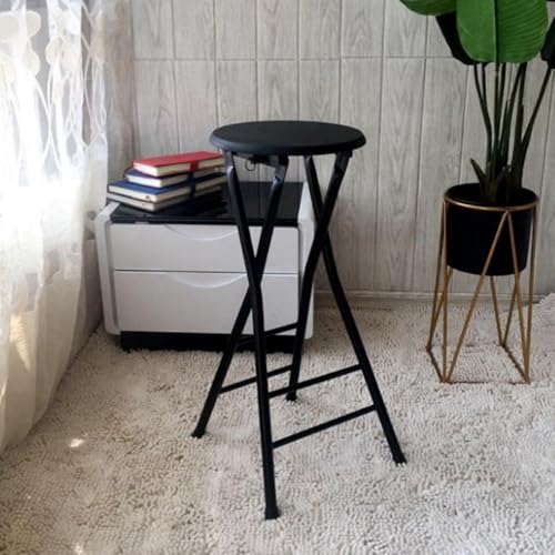 SMELEDFCFK Runder Barhocker Hoch Tresenhocker Zusammenklappbarer Küchenhocker Mit Metallgestell Hoher Hocker Mit Fußstütze Für Innen & Außen(Black,70cm) von SMELEDFCFK