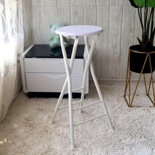 SMELEDFCFK Runder Barhocker Hoch Tresenhocker Zusammenklappbarer Küchenhocker Mit Metallgestell Hoher Hocker Mit Fußstütze Für Innen & Außen(White,60cm) von SMELEDFCFK