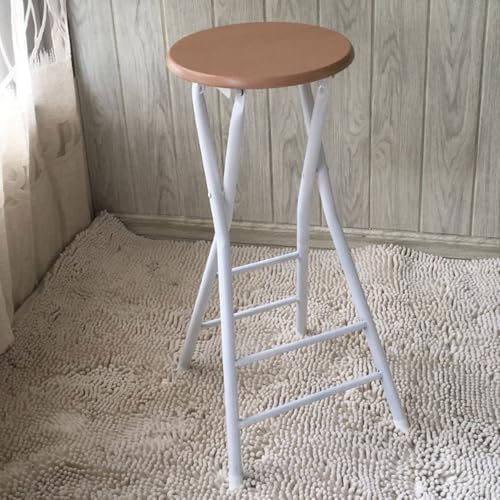 SMELEDFCFK Runder Barhocker Hoch Tresenhocker Zusammenklappbarer Küchenhocker Mit Metallgestell Hoher Hocker Mit Fußstütze Für Innen & Außen(Wood Color,70cm) von SMELEDFCFK