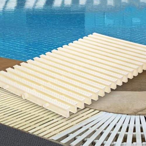 SMELEDFCFK Spleißbar Schwimmbad Gitter ABSAbflussgitter rutschfest Überlaufgitter Kanalgitter Ablaufabdeckung Für Terrasse Pool Deck Auffahrt(Beige,25x100cm) von SMELEDFCFK