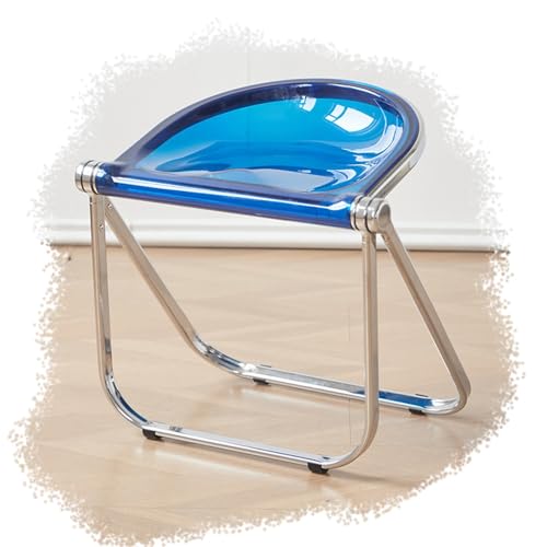 SMELEDFCFK Tragbarer Klappstuhl Transparenter Falthocker Ohne Armlehnen Hocker Zusammenklappbarer Küchenstuhl 45cm Sitzhocker Für Esszimmer Transparent Stühle(Blue) von SMELEDFCFK