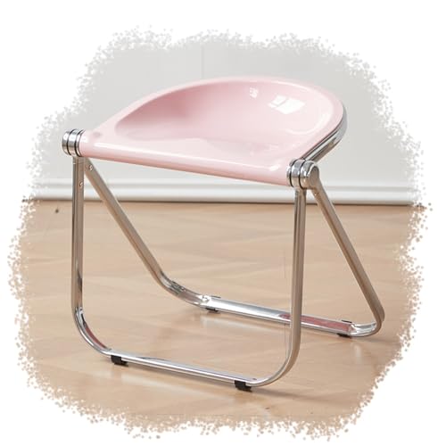 SMELEDFCFK Tragbarer Klappstuhl Transparenter Falthocker Ohne Armlehnen Hocker Zusammenklappbarer Küchenstuhl 45cm Sitzhocker Für Esszimmer Transparent Stühle(Pink) von SMELEDFCFK