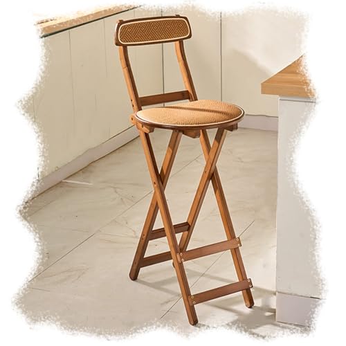 SMELEDFCFK Tragbarer Tresenhocker Küche Hoch Barstühle Holz Klappbar Barhocker Mit Fußstütze Modern Küchenhocker Bistrohocker Mit Rückenlehne Und Rattan Sitz(Brown,24in/61.5cm) von SMELEDFCFK