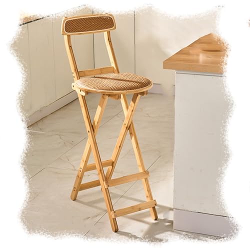 SMELEDFCFK Tragbarer Tresenhocker Küche Hoch Barstühle Holz Klappbar Barhocker Mit Fußstütze Modern Küchenhocker Bistrohocker Mit Rückenlehne Und Rattan Sitz(Wood Color,27in/69cm) von SMELEDFCFK