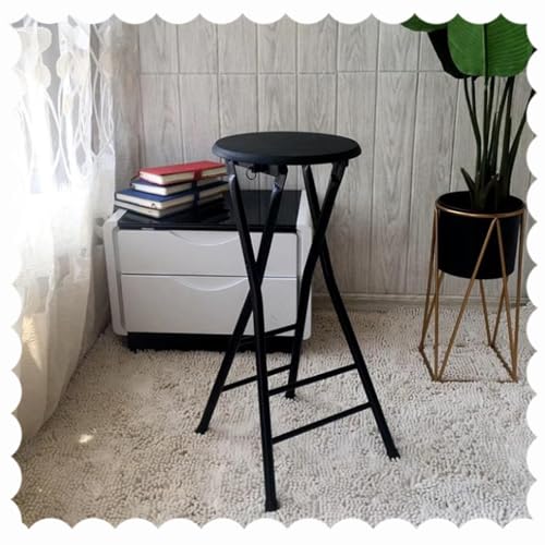 SMELEDFCFK Weiß/schwarz Klappbar Küchenhocker, Modern Barhocker Mit Fußstütze, Klapphocker Mit Metallbeinen, Küchenstuhl Für Geschäft Küche Camping(Black) von SMELEDFCFK