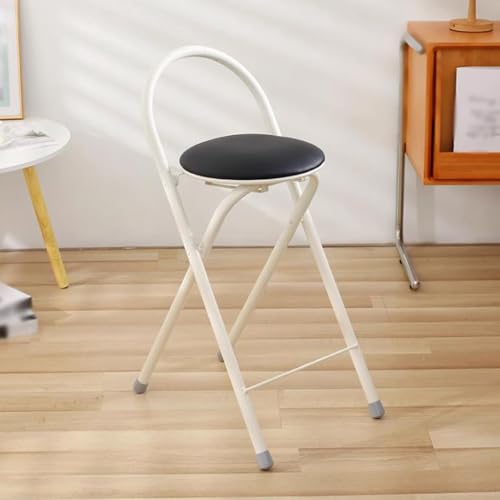 SMELEDFCFK Zusammenklappbarer Barstuhl 61cm Hoher Hocker Mit Gepolsterte Sitzfläche, Küche Klapphocker Mit Lehne Und Fußstütze, Tragbarer Hocker Für Küche Thekenhöhe Esszimmer(Black) von SMELEDFCFK
