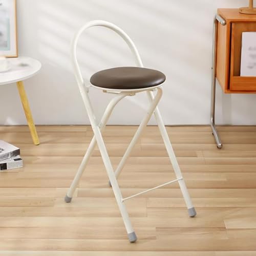 SMELEDFCFK Zusammenklappbarer Barstuhl 61cm Hoher Hocker Mit Gepolsterte Sitzfläche, Küche Klapphocker Mit Lehne Und Fußstütze, Tragbarer Hocker Für Küche Thekenhöhe Esszimmer(Brown) von SMELEDFCFK