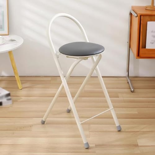 SMELEDFCFK Zusammenklappbarer Barstuhl 61cm Hoher Hocker Mit Gepolsterte Sitzfläche, Küche Klapphocker Mit Lehne Und Fußstütze, Tragbarer Hocker Für Küche Thekenhöhe Esszimmer(Grey) von SMELEDFCFK