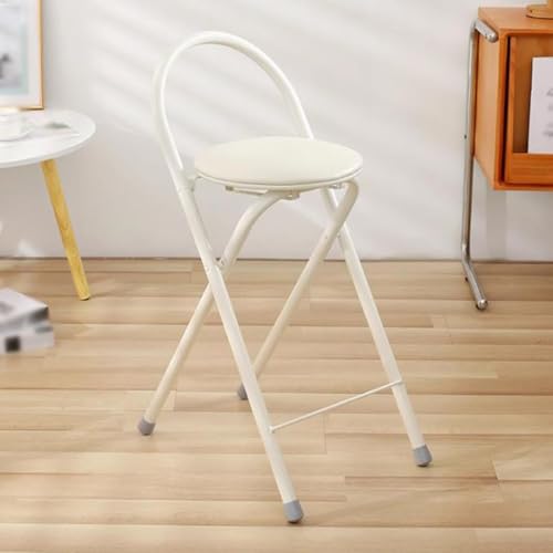 SMELEDFCFK Zusammenklappbarer Barstuhl 61cm Hoher Hocker Mit Gepolsterte Sitzfläche, Küche Klapphocker Mit Lehne Und Fußstütze, Tragbarer Hocker Für Küche Thekenhöhe Esszimmer(White) von SMELEDFCFK