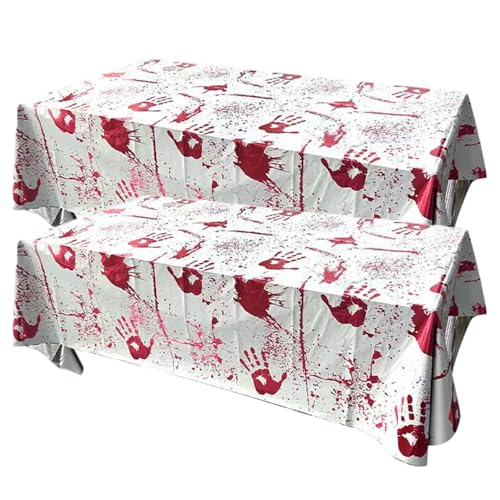 2pcs Halloween Tischdecke Einwegblut Handabdrücke Halloween Tischtuch Blooky Horror Party Dekorationen für Geburtstagsfeier von SMELEYOU