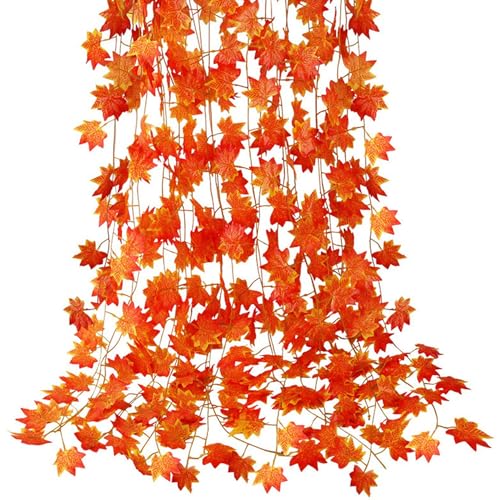 Ahornblatt Girlanden 12 StüCk Herbstblatt Girlande 2.4m KüNstliche Simulation HäNgende Herbstgirlande Geruchsfreie Herbstdekoration FüR HaustüR Fenster Zuhause Wohnaccessoires von SMELEYOU
