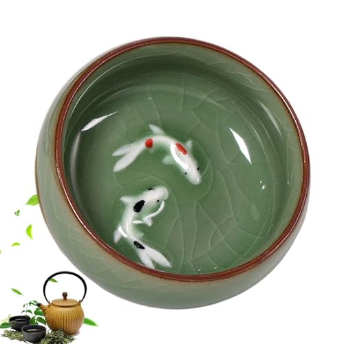 Chinesische Teetasse 2oz..Chinese Langquan Celadon Teetasse verfügt über natürliche Knistern Muster Kung Fu Teetassen mit lebendigem Koi-Fisch von SMELEYOU