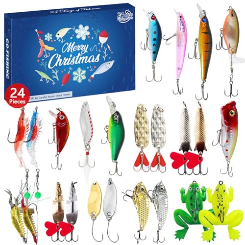 Fischerei Adventskalender 2025 24 Tage des Countdown -Fischerei Tackle Advent Kalender enthält verschiedene Köder Weihnachtsgeschenke für Männer Angler -Enthusiasten von SMELEYOU