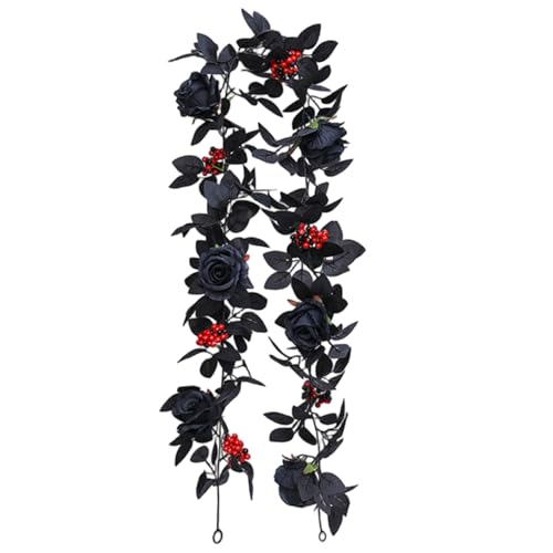 Halloween Girlande 69 Zoll Seidenrosen Blume Schwarze Reben mit roten Beeren gefälschte Rosengirlande für Halloween Gothic Hochzeitstisch Herzstück Dekor Halloween Girlande 69 Zoll Seidenrosen Blume Schwarze Reben mit roten Beeren gefälschte Rosengirlande für Halloween Gothic Hochzeitstisch Herzstück Dekor von SMELEYOU