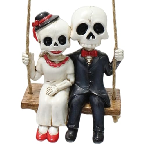 Halloween Skeleton Decor Harz schwingen Paar Skelettfiguren mit Seilhänge gruselig Halloween Dekorationen Outdoor für Garten Terrasse Rasen von SMELEYOU