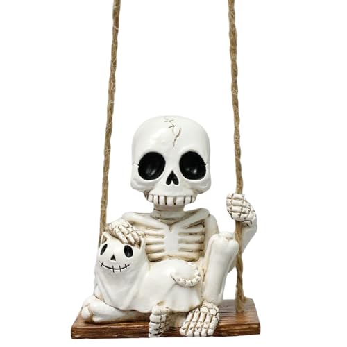 Halloween Skeleton Decor Harz schwingende Katze und Halloween -Skelett mit Seil, gruselige kreative Dekorationen Outdoor für Garten Terrasse Rasen von SMELEYOU