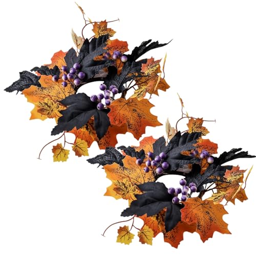 Kerze Ring 2PCS Halloween Center Dekoration Kerzenring Künstlicher Ahornkranz Thanksgiving Kerzenringhalter Mini Fall Wrader für Säulen Herzstück Tischlinge Dekoration von SMELEYOU